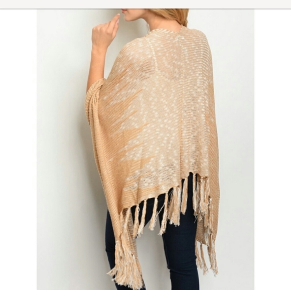 White/Tan  coverup  Fringed Shrug/ Cardigan - Picture 3 of 7